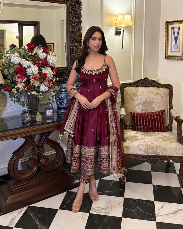 Premium Quality Maroon Anarkali Suit Set
