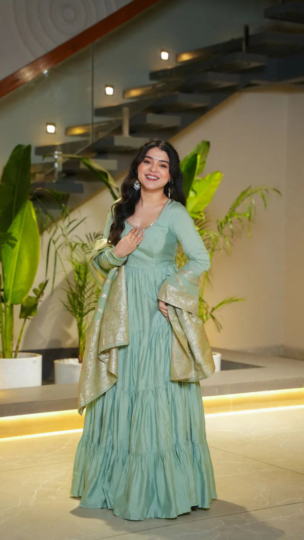 Premium Quality Roman Silk Gown Anarkali Suit Set