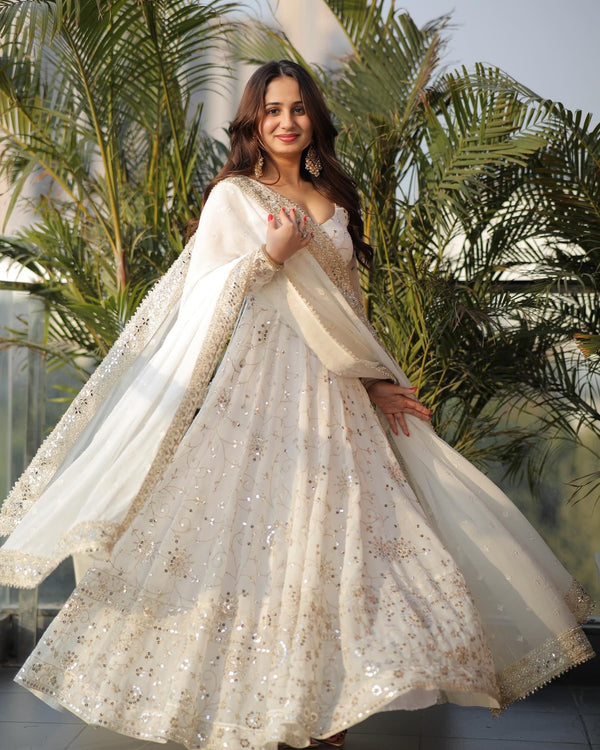 Trendy Off White  Suit Set With Embroidery and Sequnce Work DT-128